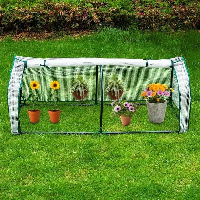 Portable Mini Greenhouse 51x23.6x20-Inch Tunnels, PE Cover with Roll-up Zipper Door, for Indoor Outdoor or Garden Plant Growing, White, Protect Seedlings, Plant Tomato, Herbs, Succulents
