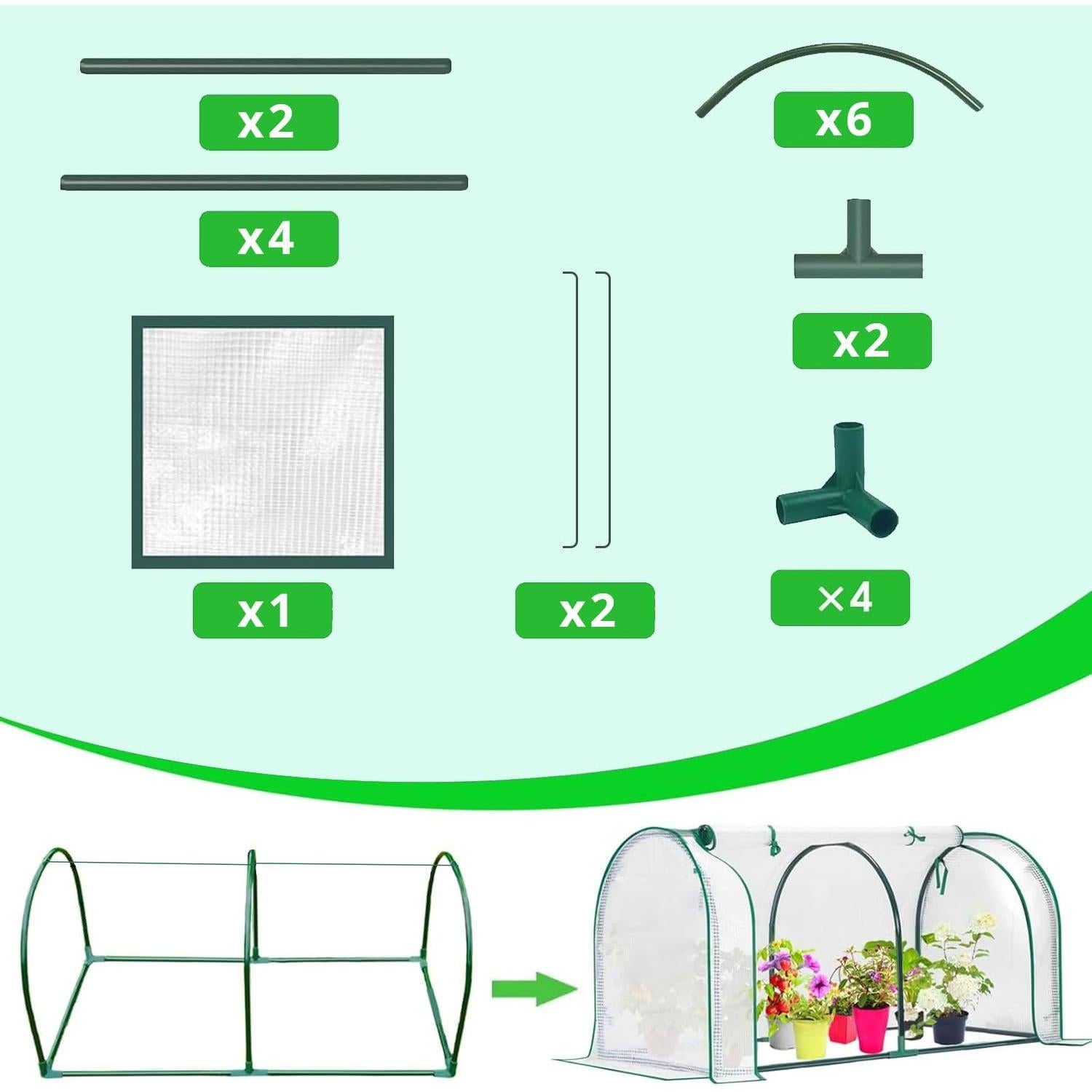 Portable Mini Greenhouse 51x23.6x20-Inch Tunnels, PE Cover with Roll-up Zipper Door, for Indoor Outdoor or Garden Plant Growing, White, Protect Seedlings, Plant Tomato, Herbs, Succulents