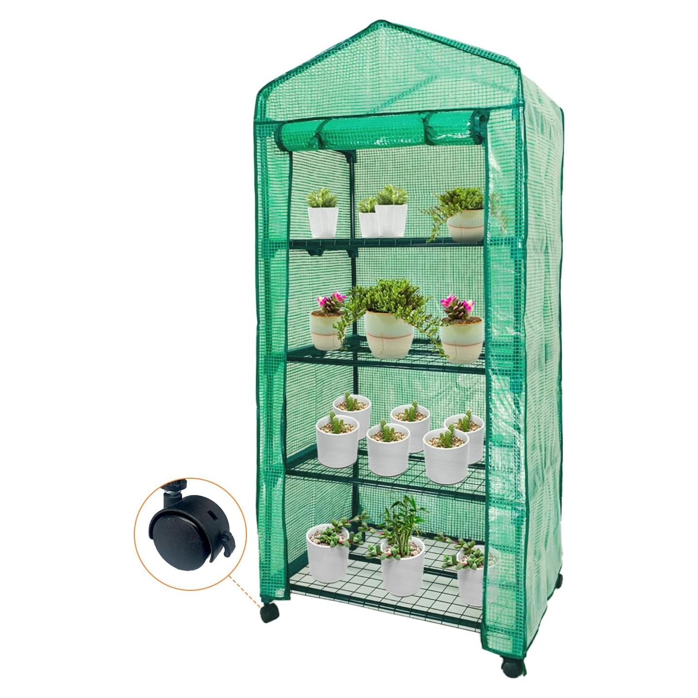 Mini Invernadero Portátil Grandhom 4 Niveles con Ruedas 70x50x165 cm