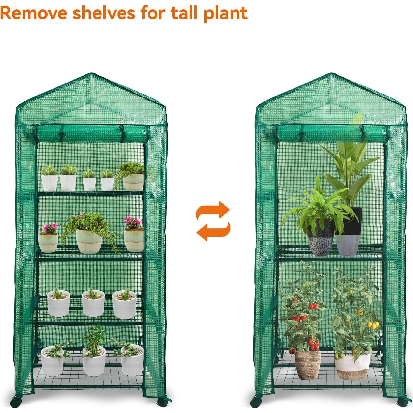 Mini Invernadero Portátil Grandhom 4 Niveles con Ruedas 70x50x165 cm