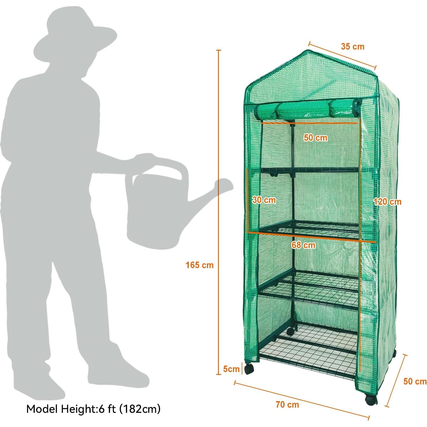 Mini Invernadero Portátil Grandhom 4 Niveles con Ruedas 70x50x165 cm