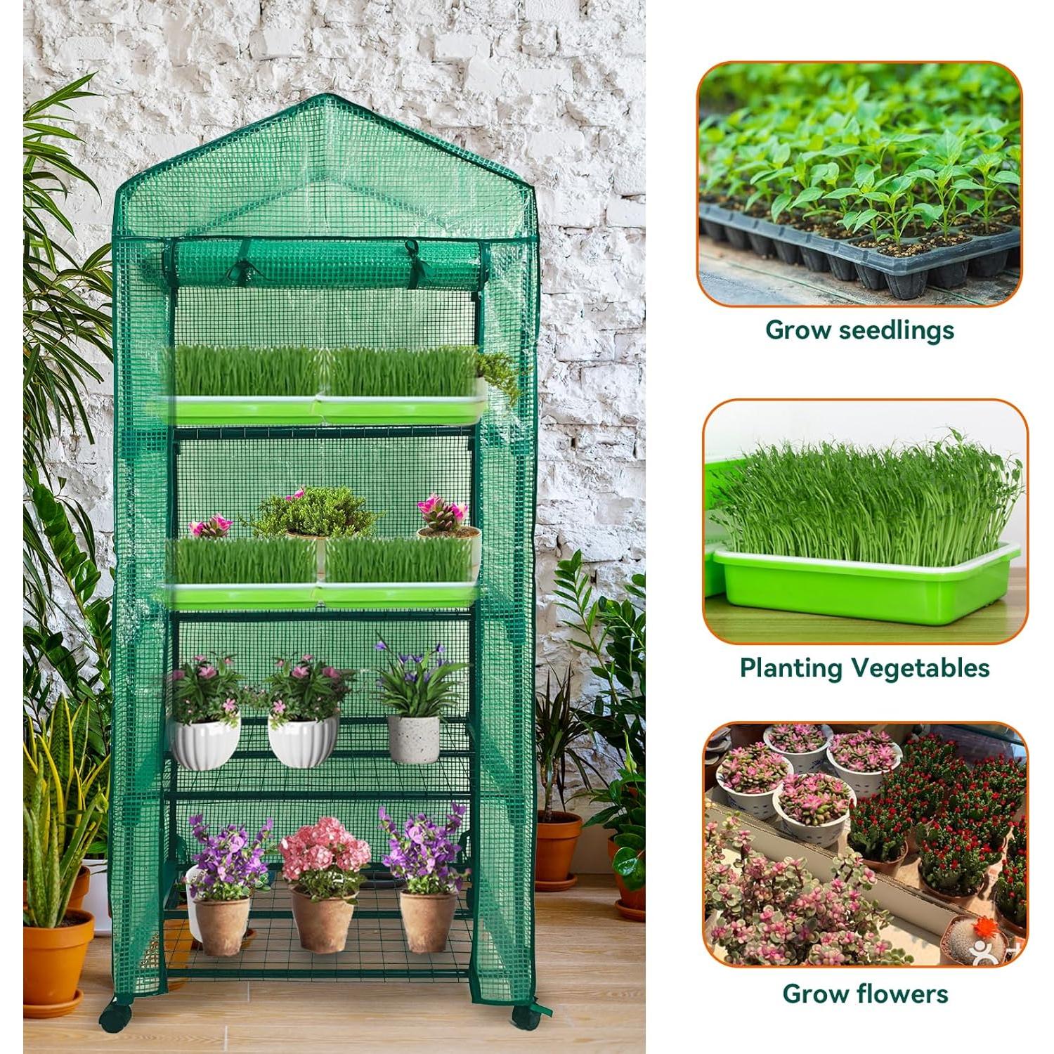 Mini Invernadero Portátil Grandhom 4 Niveles con Ruedas 70x50x165 cm