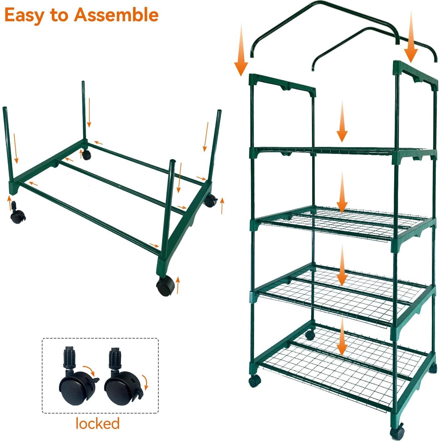 Mini Invernadero Portátil Grandhom 4 Niveles con Ruedas 70x50x165 cm