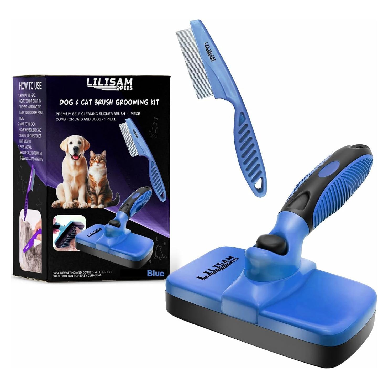 Cepillo Autolimpiante LILISAM para Perros y Gatos - Azul