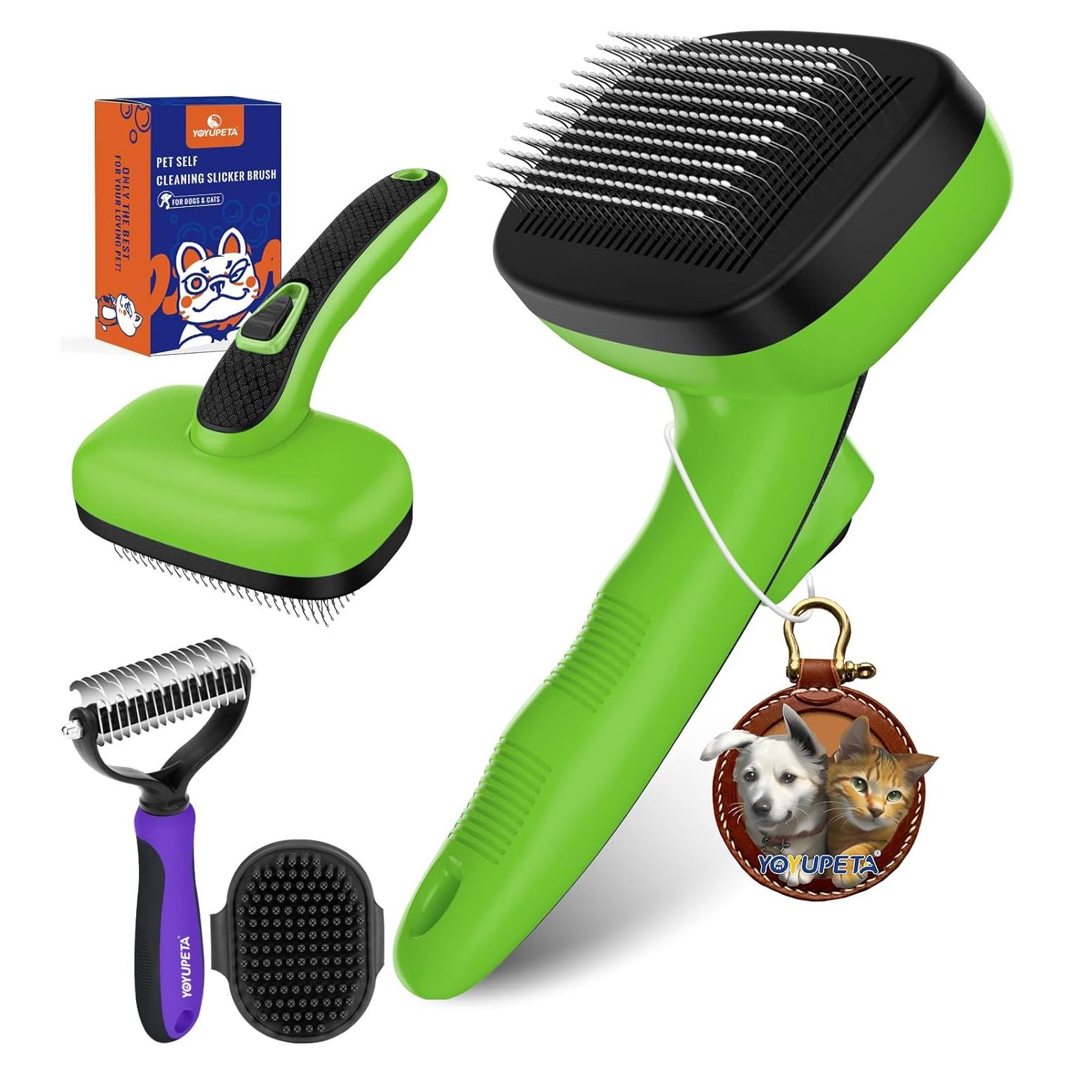 Kit de Cepillos para Perros y Gatos Joy-Pet 3 en 1 Verde