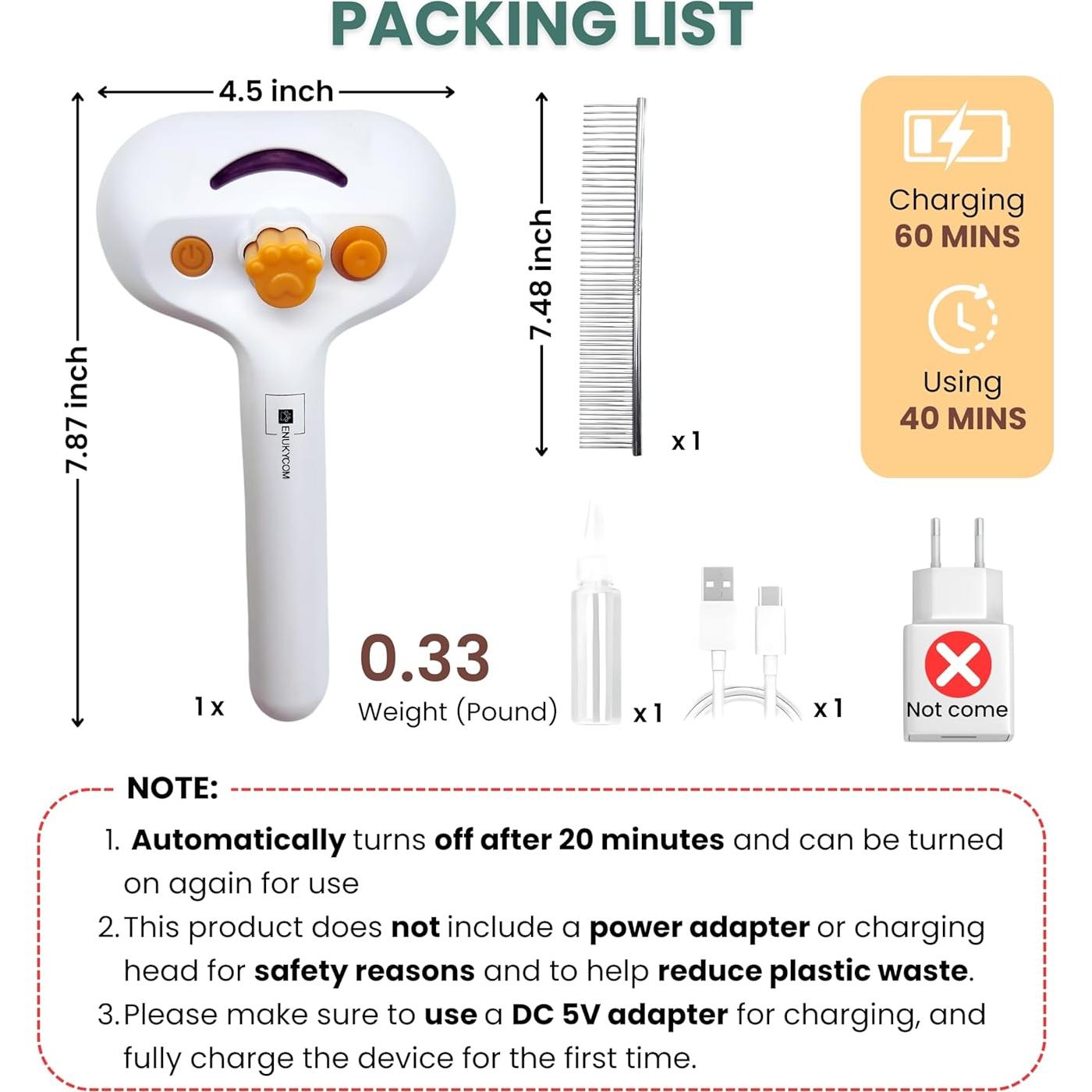 Cepillo de Vapor Autolimpiante ENUKYCOM para Mascotas 4 en 1