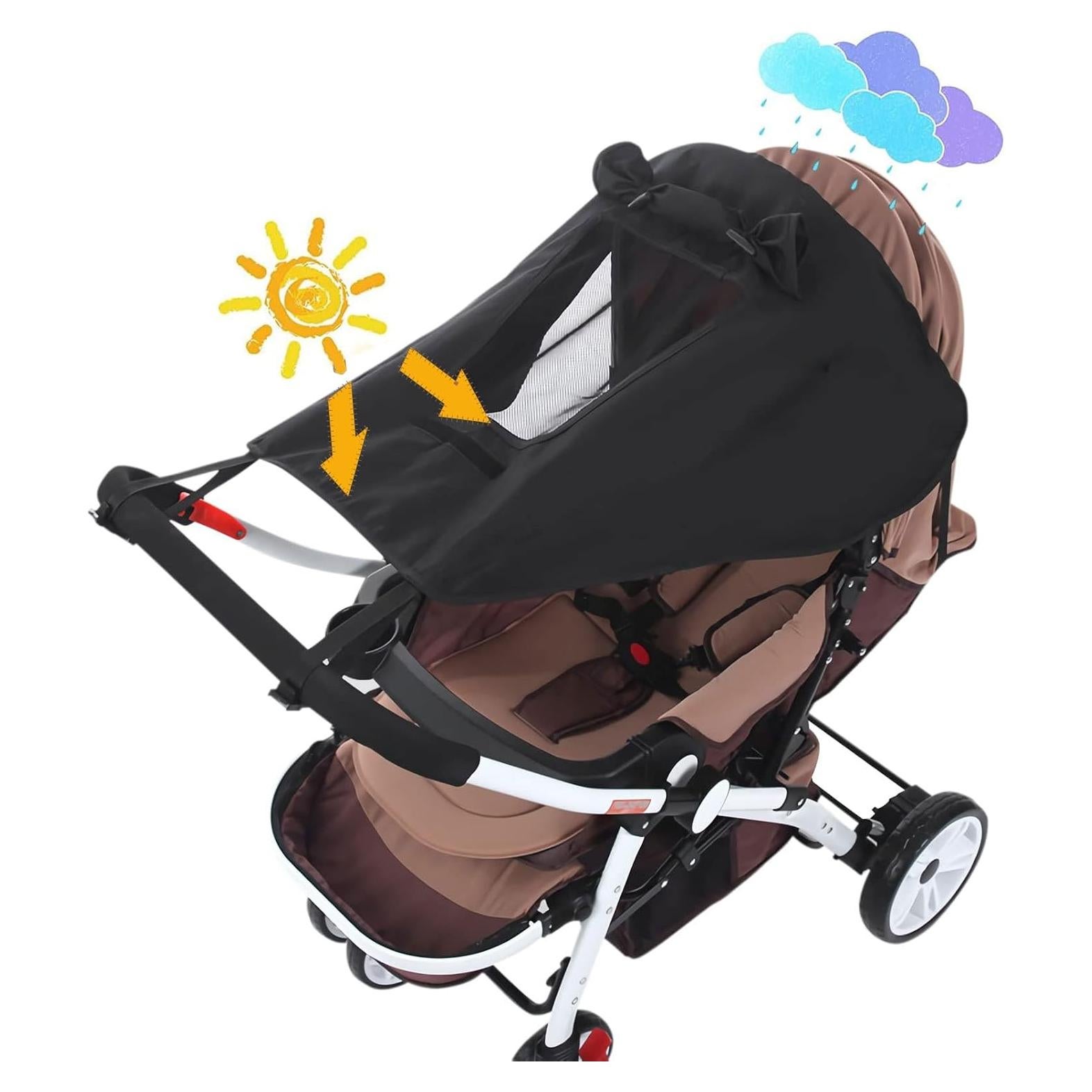Cubierta de Sombra Solar UPF 50+ para Cochecito de Bebé - Negro
