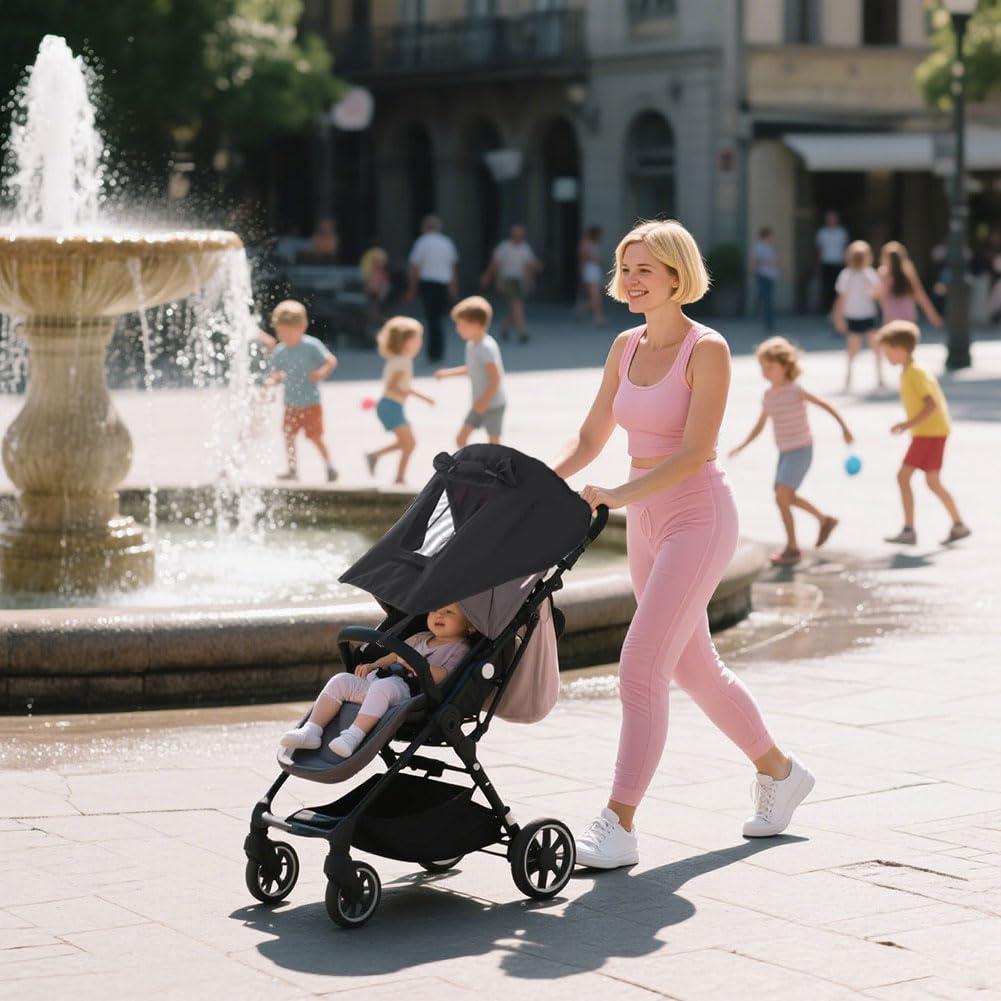Cubierta de Sombra Solar UPF 50+ para Cochecito de Bebé - Negro