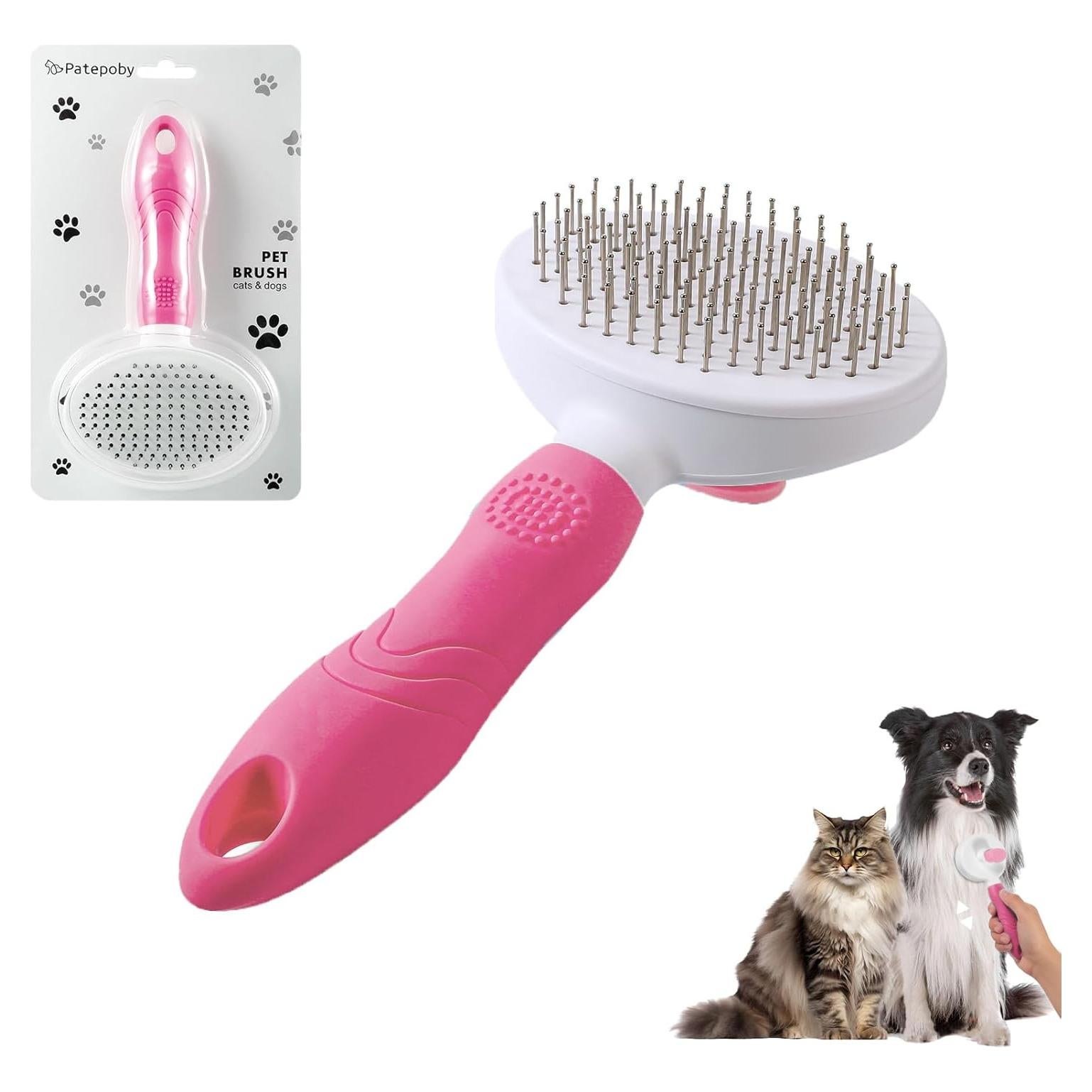 Cepillo para Mascotas Patepoby Rosa Autolimpiante 19.8x9.9cm