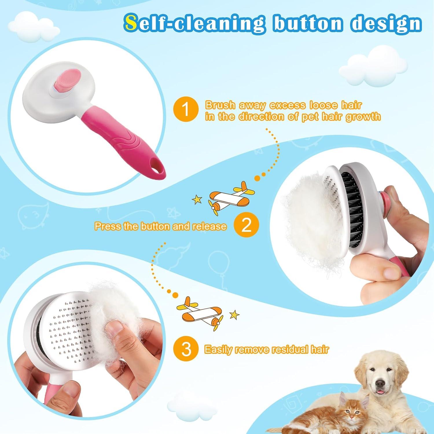 Cepillo para Mascotas Patepoby Rosa Autolimpiante 19.8x9.9cm