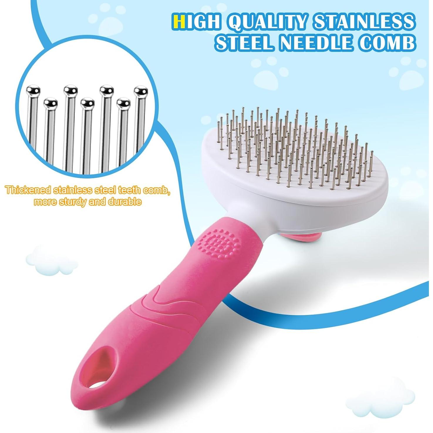 Cepillo para Mascotas Patepoby Rosa Autolimpiante 19.8x9.9cm