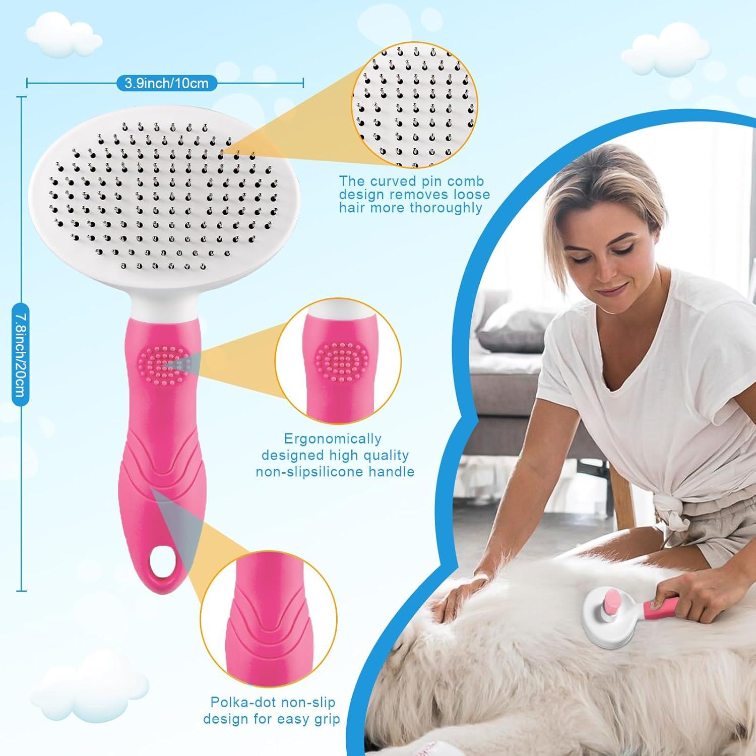 Cepillo para Mascotas Patepoby Rosa Autolimpiante 19.8x9.9cm