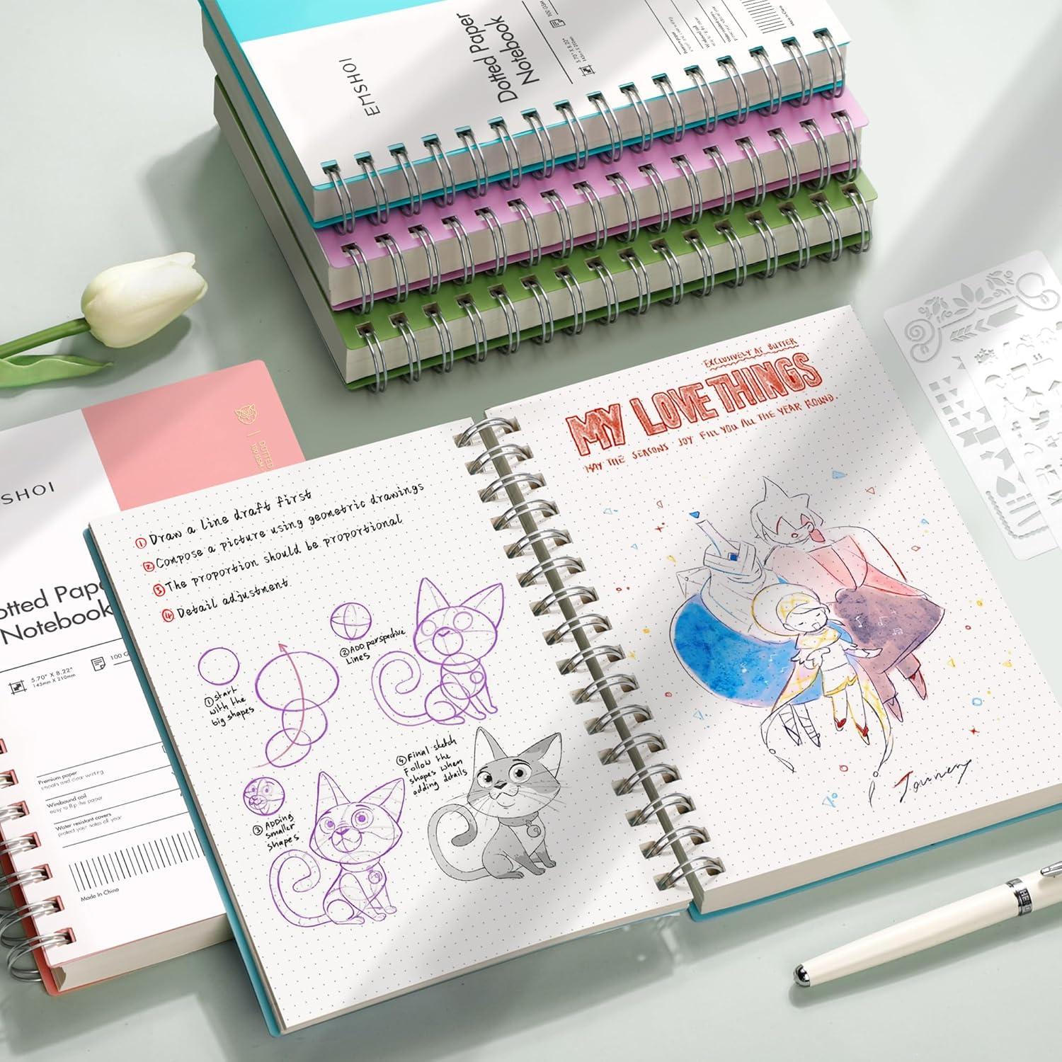 Cuaderno Espiral A5 EMSHOI Punteado 300 Páginas Azul Claro