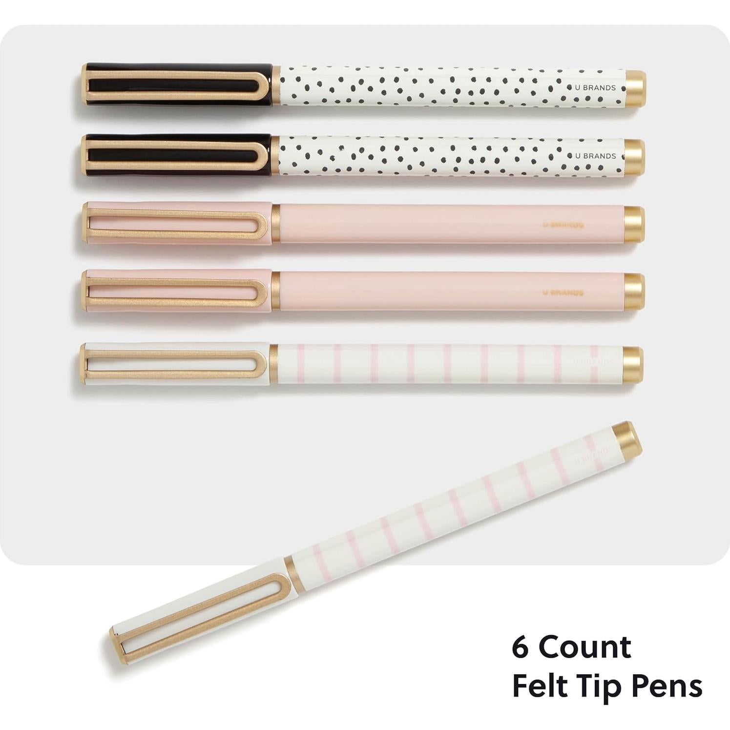 Set de 6 Plumas de Punta de Fieltro U Brands Catalina Tinta Negra