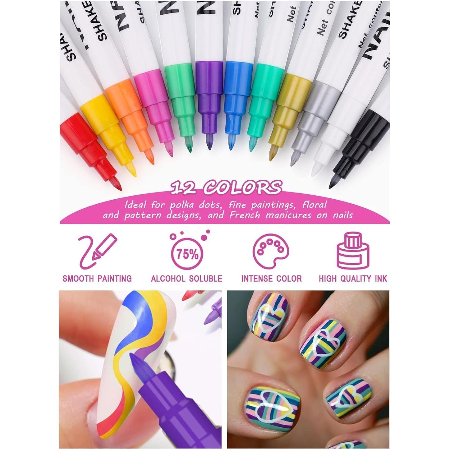 Set de 12 Lápices para Arte de Uñas Kalolary - Colores Vibrantes