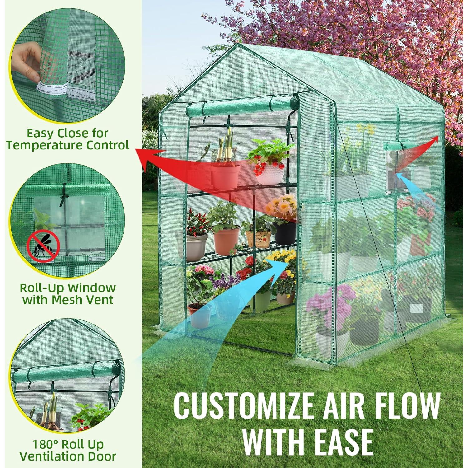 Invernadero Greengro 142x142x191 cm con Ventana y Estantes