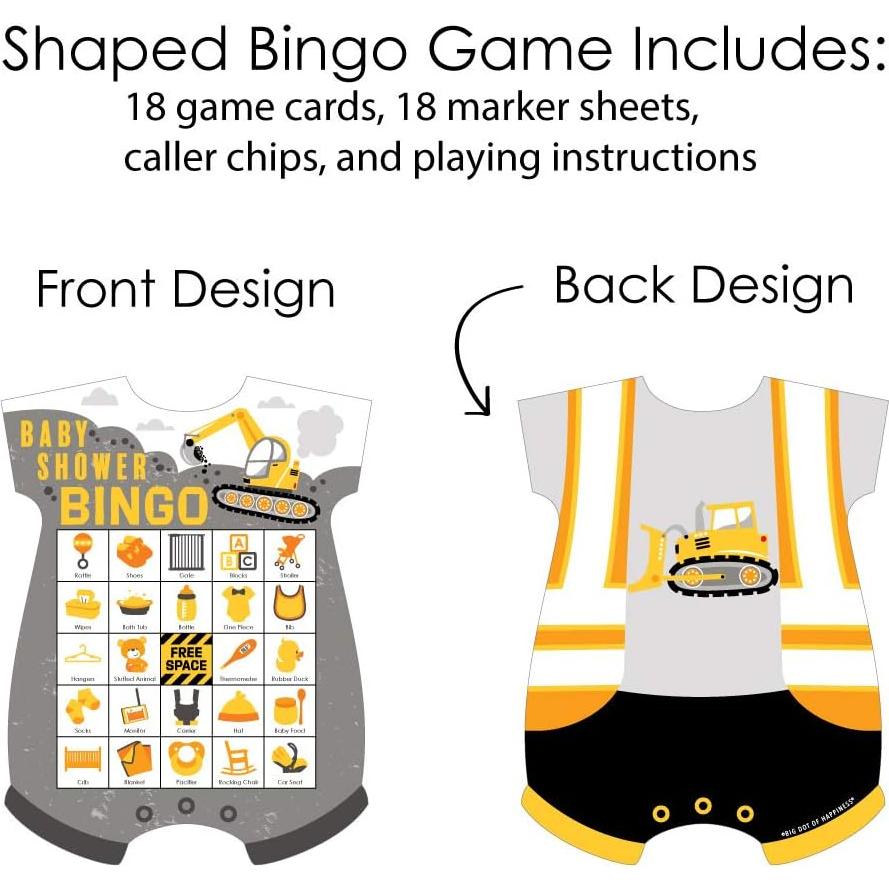 Juego de Bingo de Fiesta de Construcción Gran Punto - 18 Tarjetas