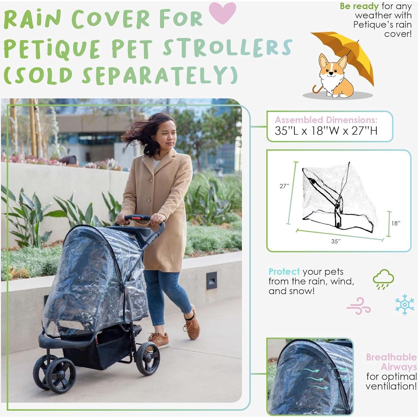Cubierta de Lluvia Ventilada PETIQUE para Cochecitos de Mascotas