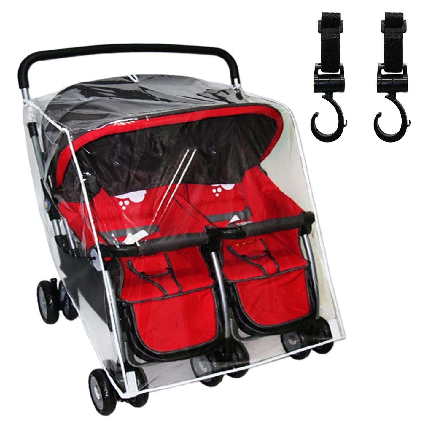 Cubierta de Lluvia para Cochecito Doble Transparente + 2 Ganchos