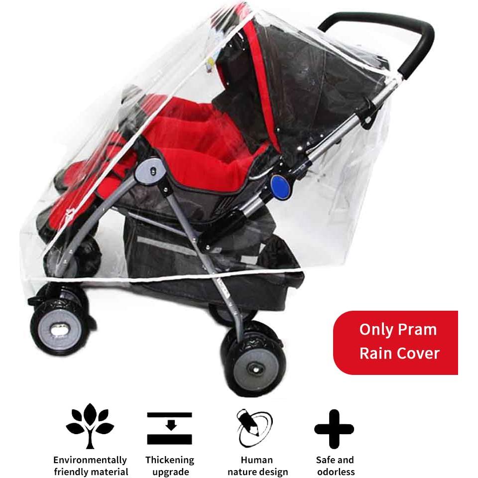 Cubierta de Lluvia para Cochecito Doble Transparente + 2 Ganchos