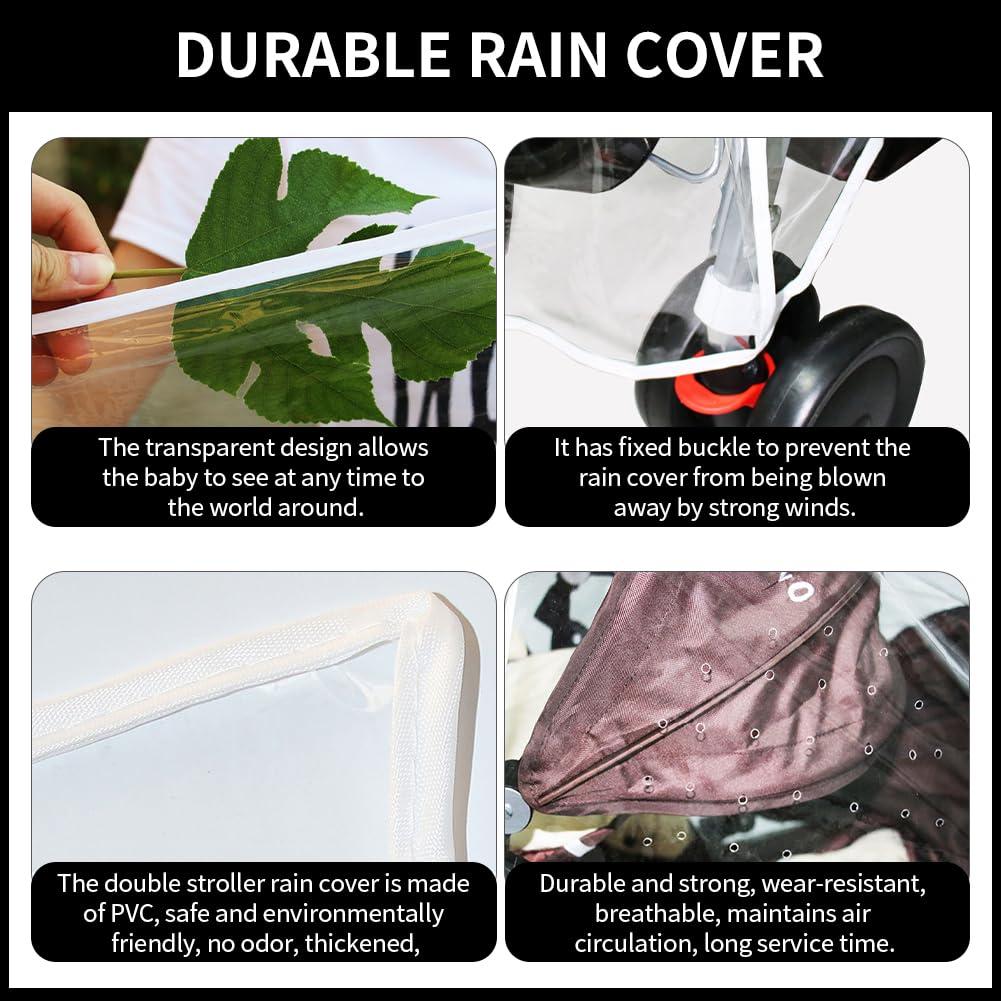 Cubierta de Lluvia para Cochecito Doble Transparente + 2 Ganchos