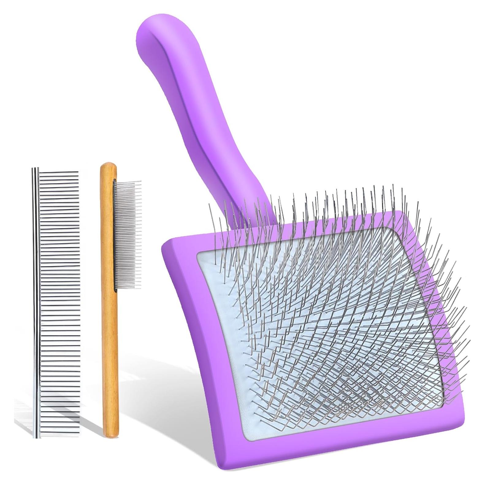 Cepillo Slicker para Perros COZYGIFT Grande Púrpura 2 en 1