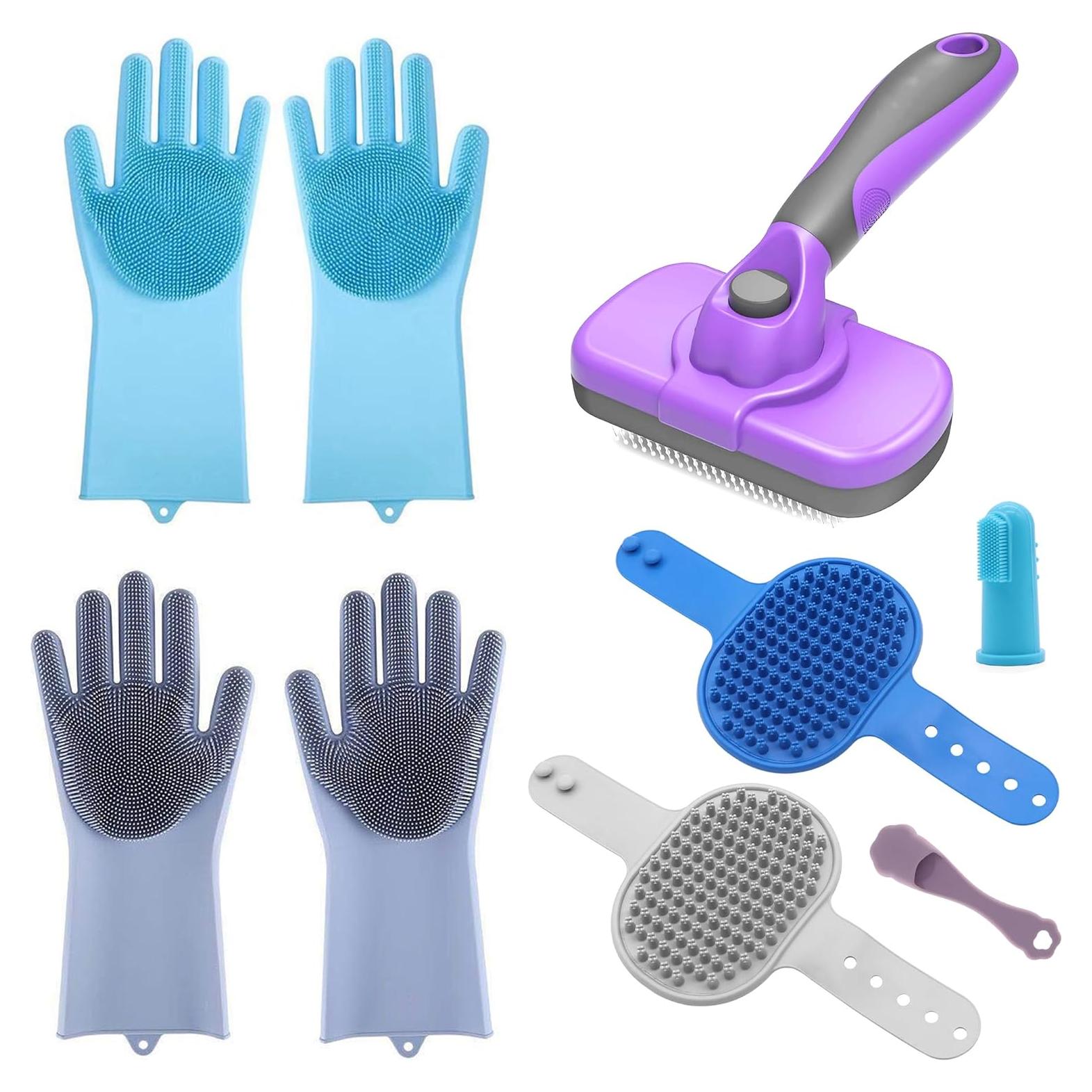 Juego de Aseo para Perros Popsica - 7 Piezas con Guantes y Cepillos