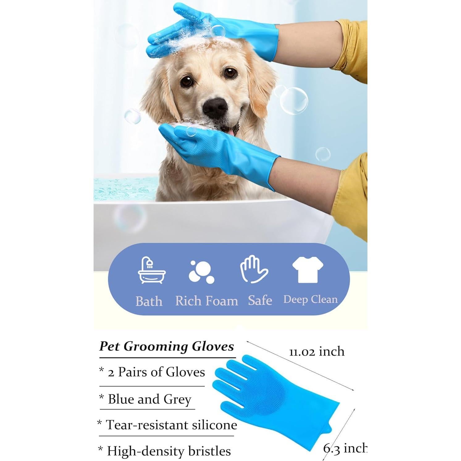 Juego de Aseo para Perros Popsica - 7 Piezas con Guantes y Cepillos