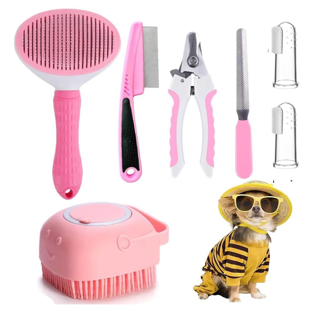 Juego de Aseo para Mascotas 7 Piezas Qubccum - Rosa