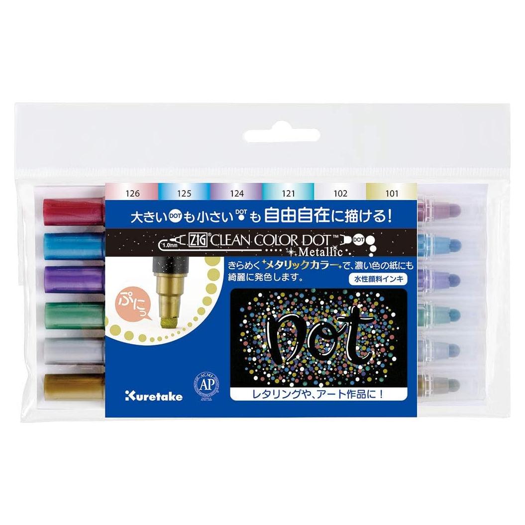 Marcadores Kuretake ZIG Clean Color Dot Metálico 6 Colores