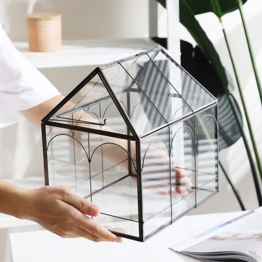 Terrario de vidrio Purzest forma de casa con tapa abatible 22.1x23.4x17.5 cm