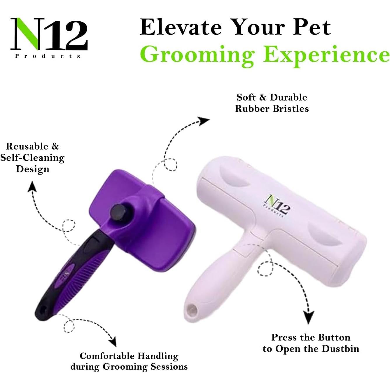 Combo Quitapelusas N12 - Rodillo y Cepillo Autolimpiante para Mascotas