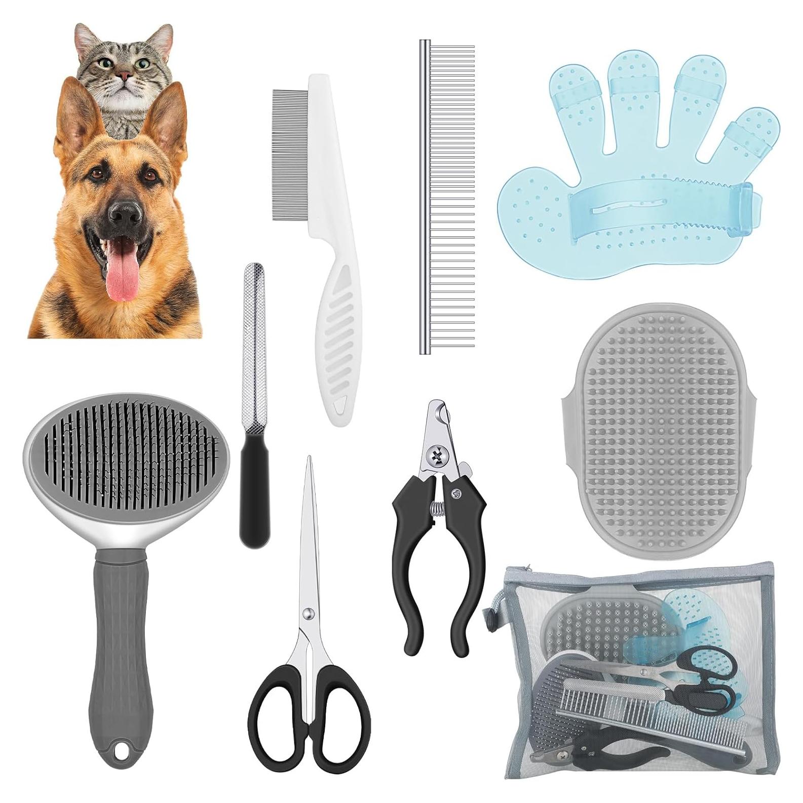 Kit de Aseo para Mascotas Yaomiao 9 Piezas - Cepillo, Cortauñas y Tijeras