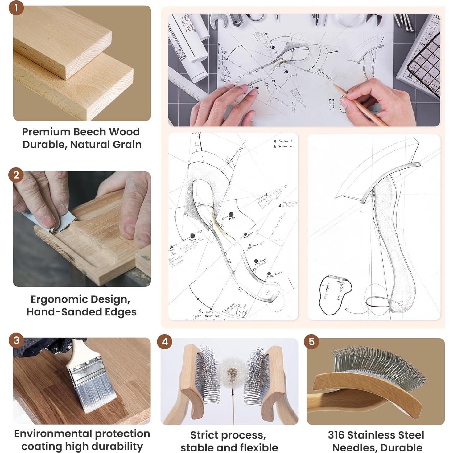 Cepillo Slicker para Perros Bobopal L - Madera de Haya, Ergonomía