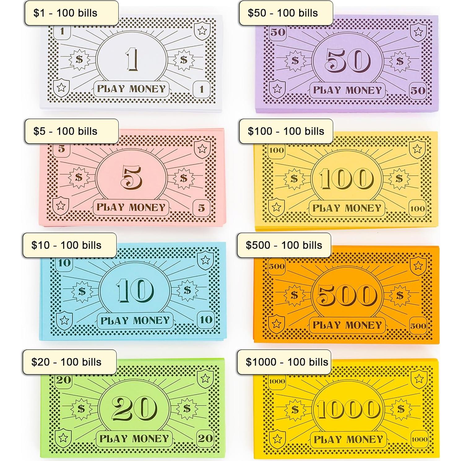 Dinero Falso para Juegos de Mesa Apostrophe Games - 800 Piezas