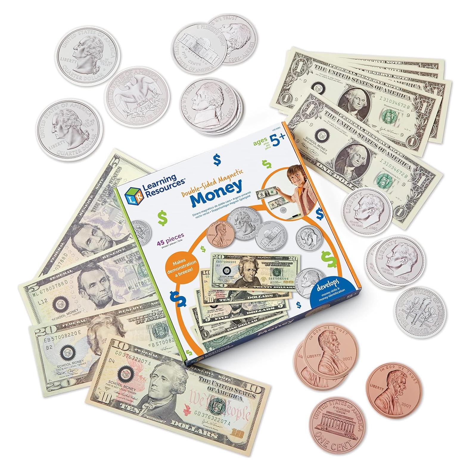 Juego de Dinero Magnético Doble Cara 45 Piezas Recursos de Aprendizaje