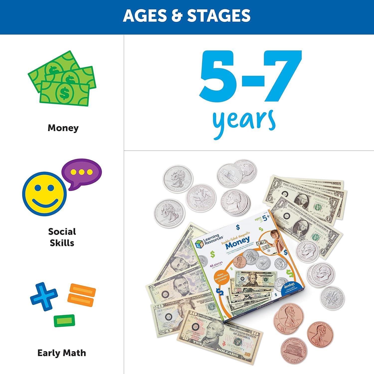 Juego de Dinero Magnético Doble Cara 45 Piezas Recursos de Aprendizaje