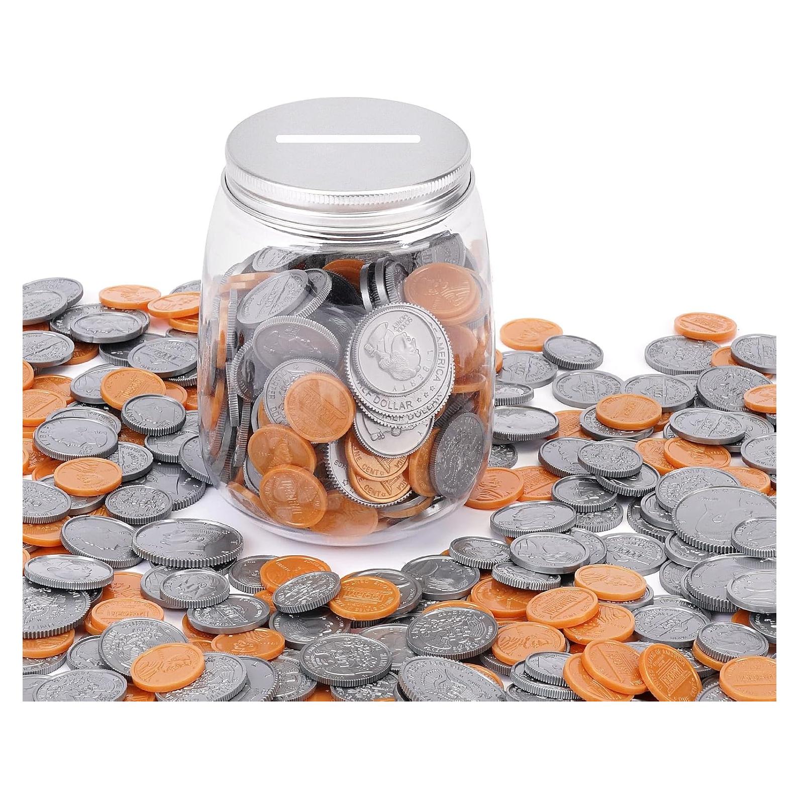 Set de 250 Monedas de Juguete Mczxon con Tarro para Niños