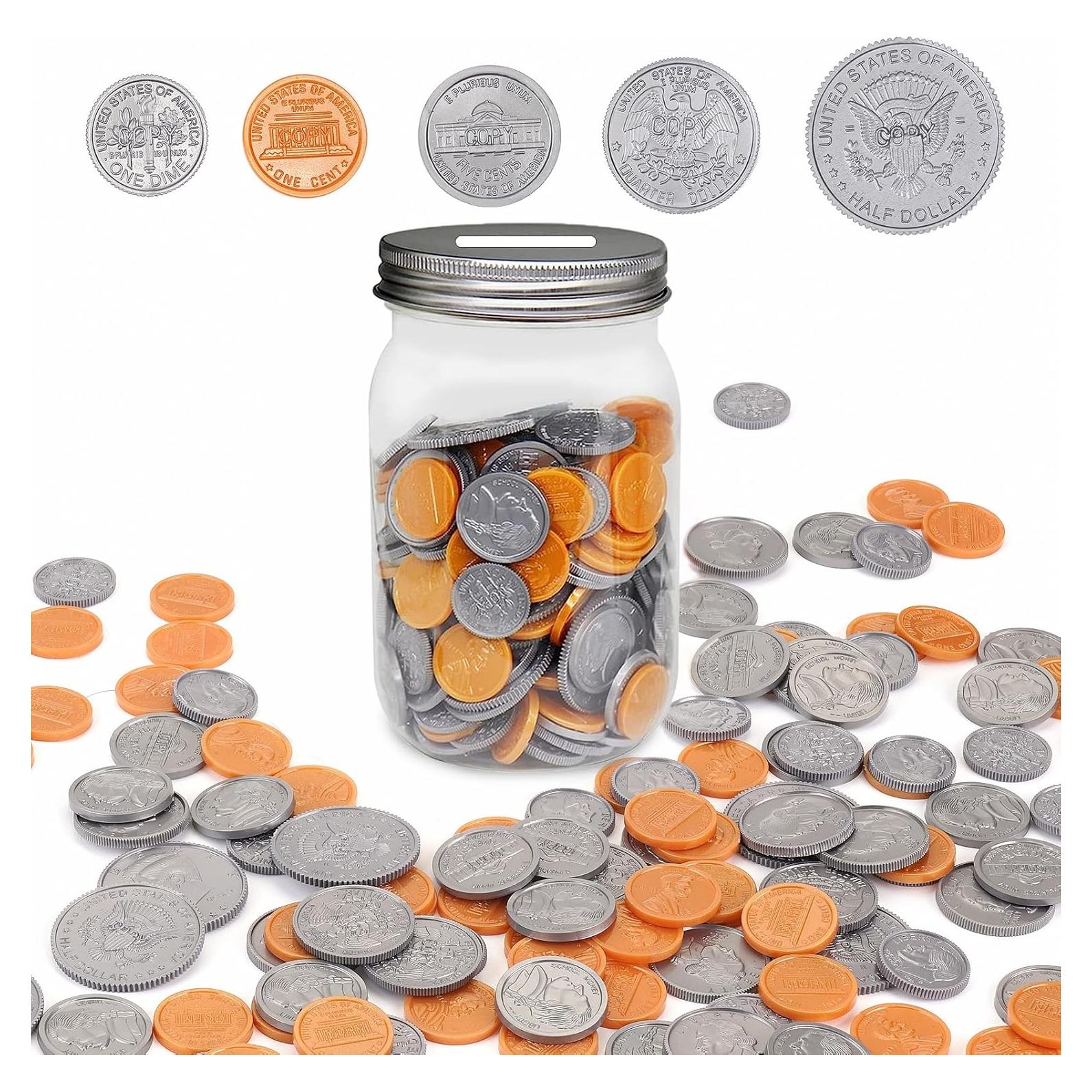 Set de 250 Monedas de Juego Mczxon con Tarro para Niños