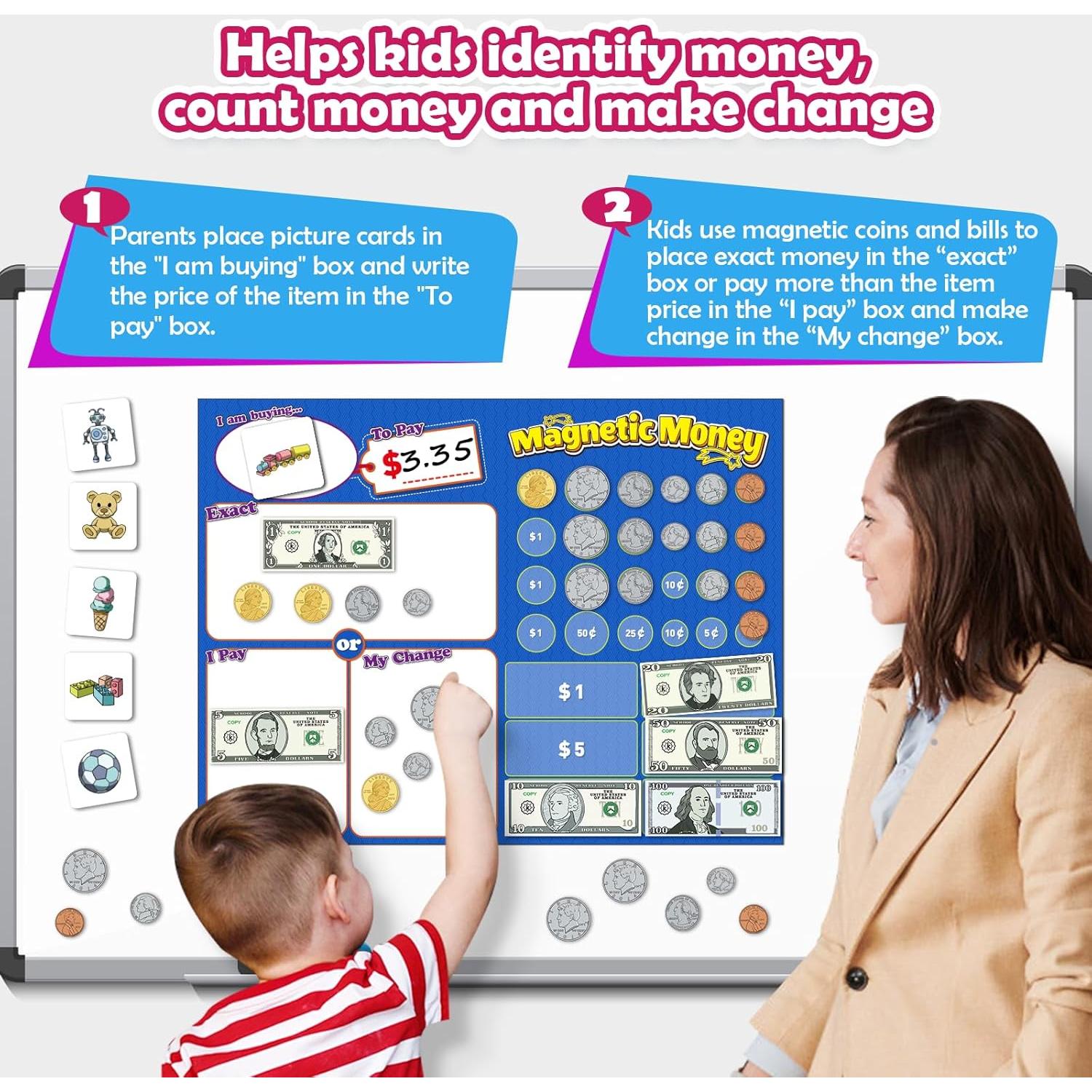 Juego de Dinero Magnético para Niños 60 Piezas Educativo