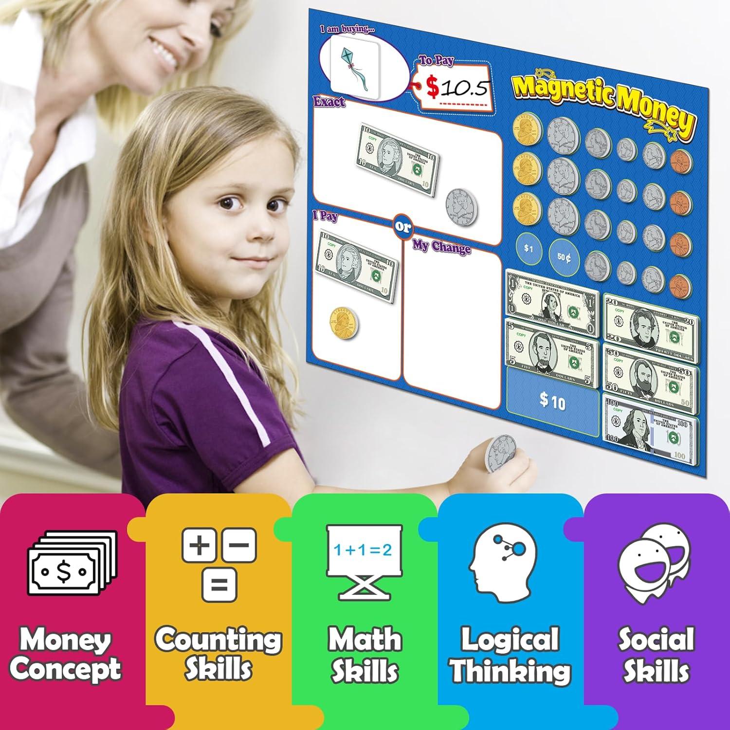 Juego de Dinero Magnético para Niños 60 Piezas Educativo