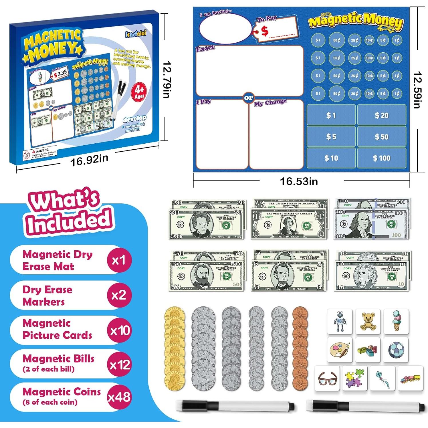 Juego de Dinero Magnético para Niños 60 Piezas Educativo