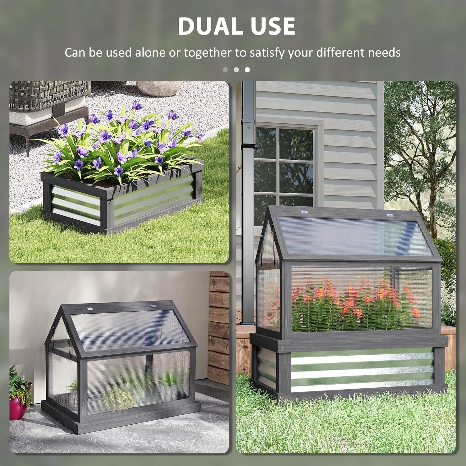 Huerto Elevado con Invernadero Outsunny 90x57 cm Gris
