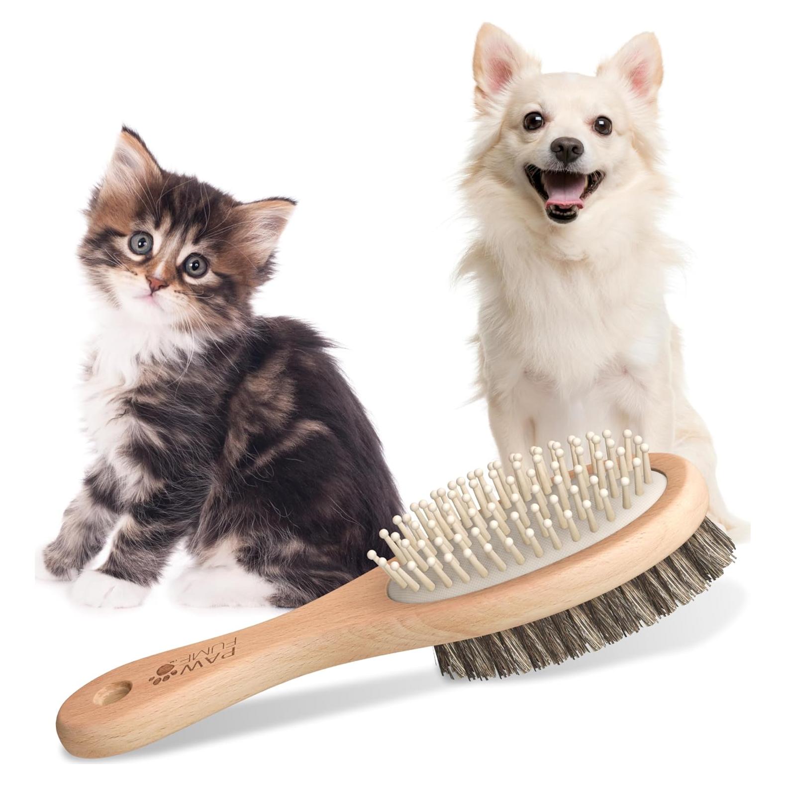 Cepillo 2-en-1 Pawfume para Gatos y Perros - Mango de Madera