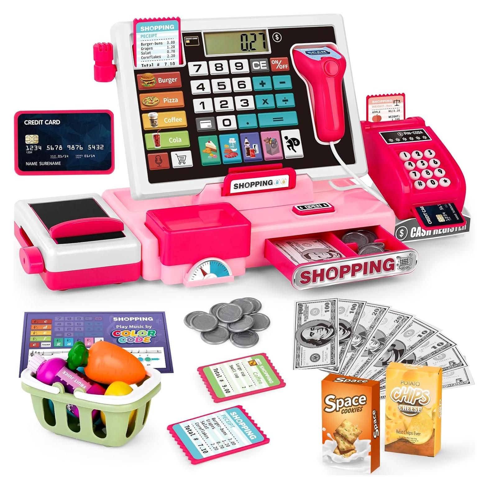 Caja Registradora Juguete Maysida Rosa con Calculadora y Piano