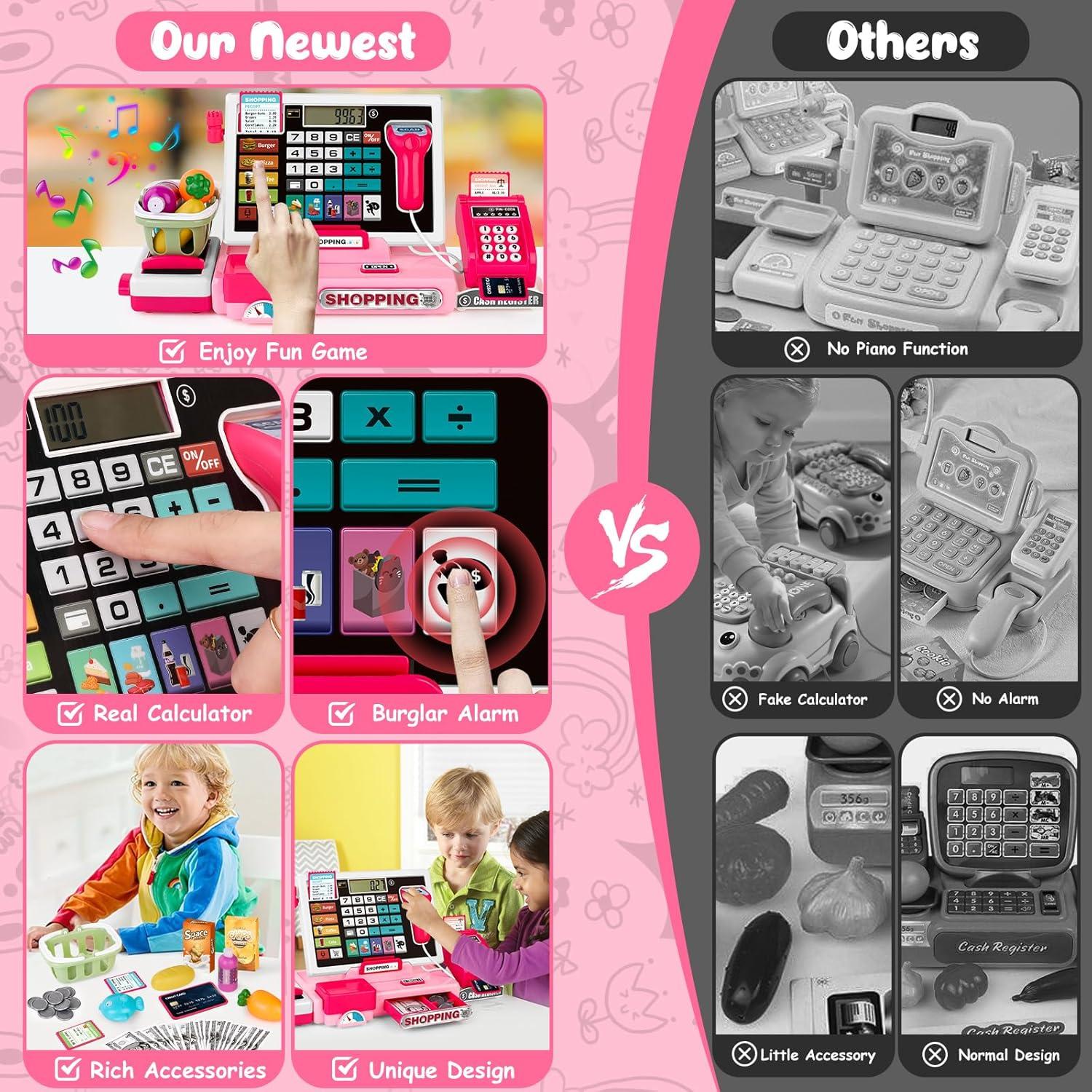 Caja Registradora Juguete Maysida Rosa con Calculadora y Piano