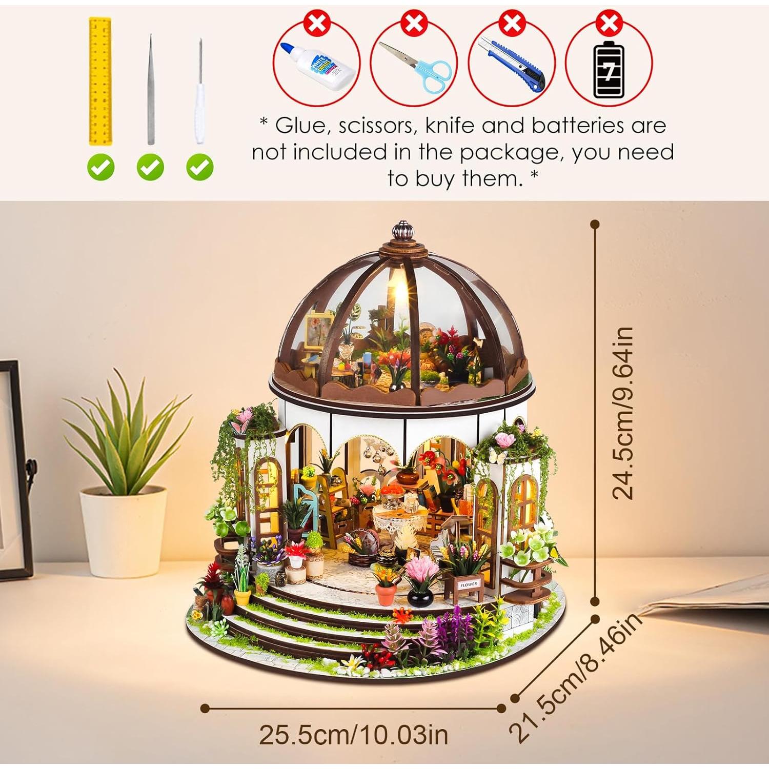 Kit Casa en Miniatura DIY Taimimy Invernadero con LED 1:24