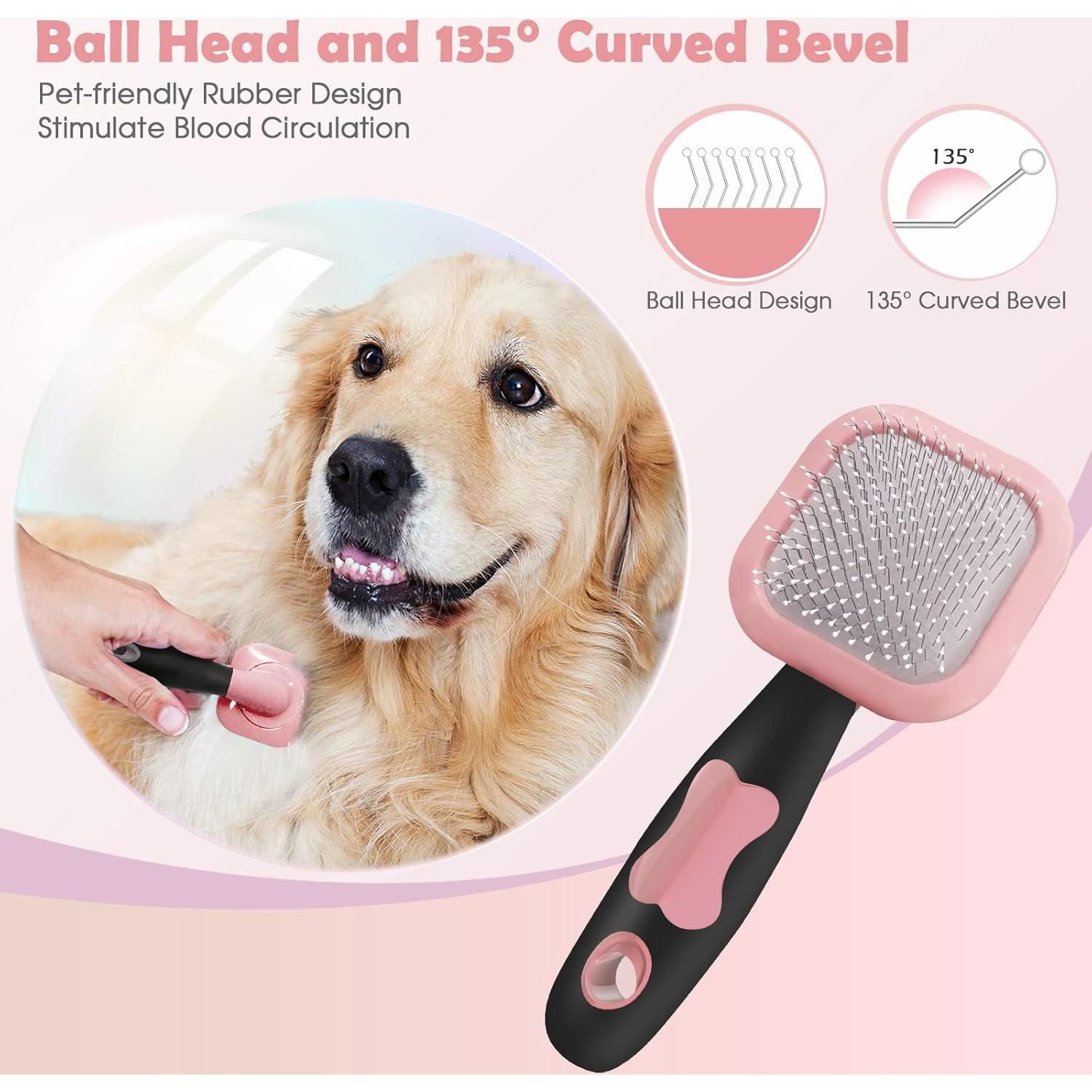 Cepillo Slicker para Perros y Gatos PETPAWJOY - Rosa 15.8x6 cm