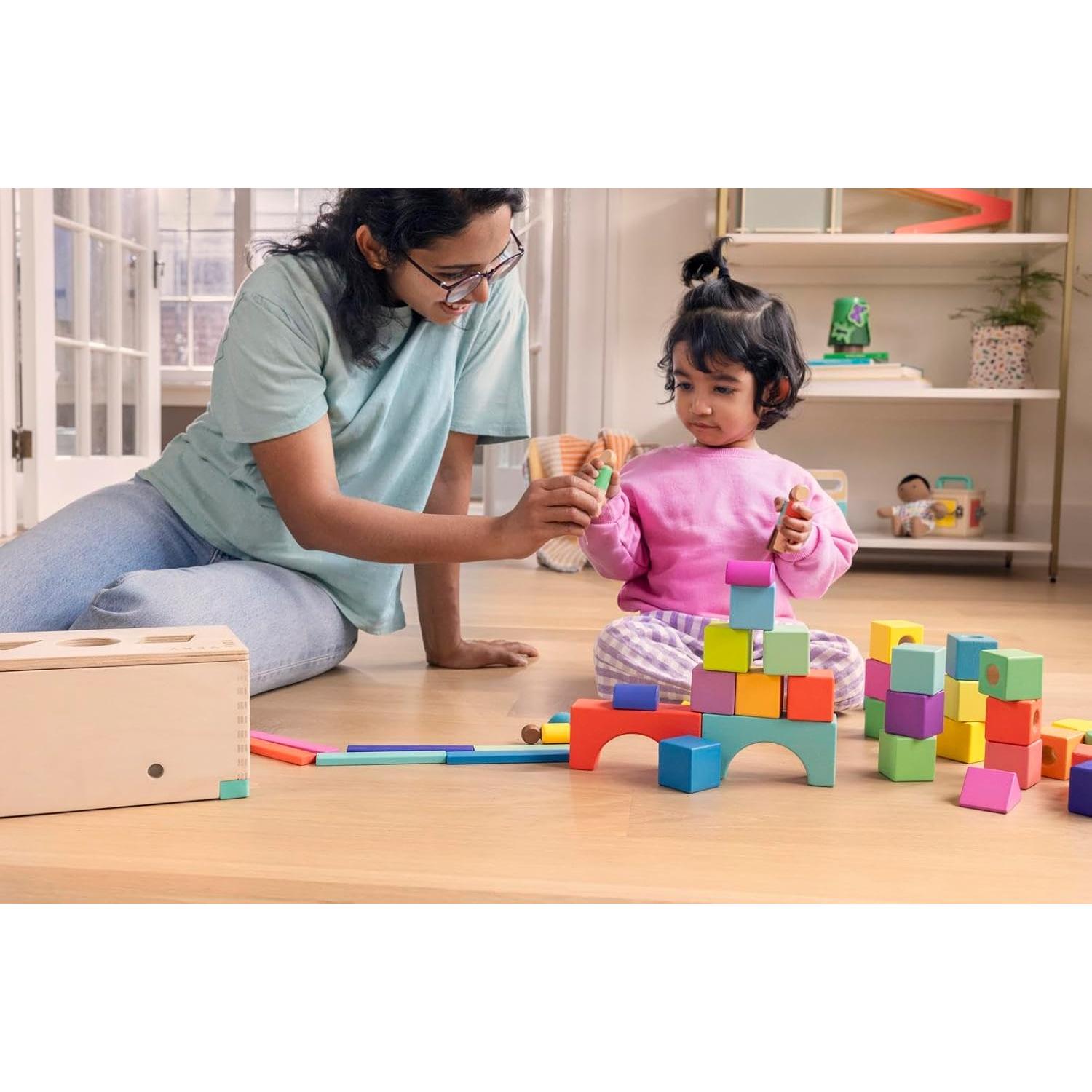 Conjunto de Bloques Lovevery de Madera Sólida - 70 Piezas, 18 Colores, 20+ Actividades, 18 meses a 5 años