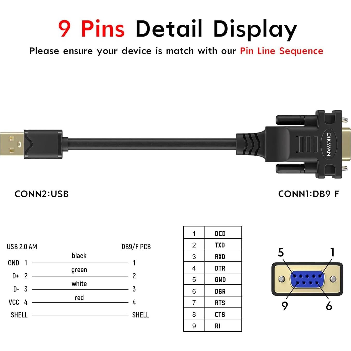 Adaptador USB a RS232 DB9 Femenino OIKWAN 1.83m